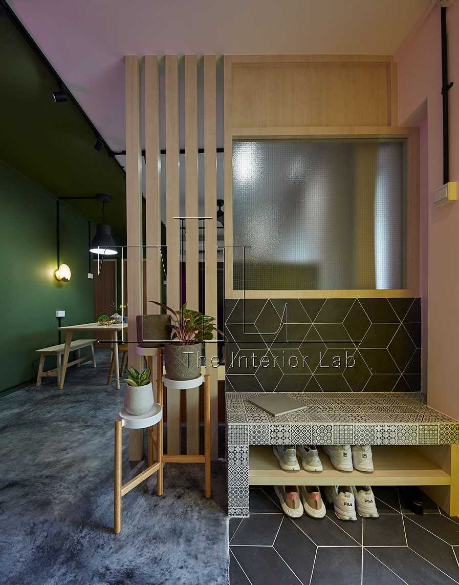 Eclectic Entryway with Seating Bench and Shoe Rack