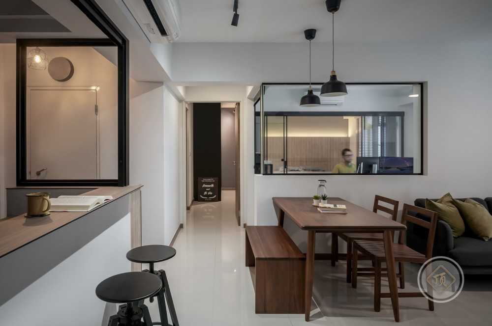 Modern Dining Room with Drop Light and Ceiling Light