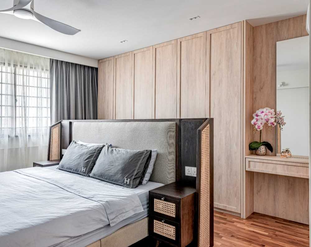 Contemporary Bedroom with Wood Flooring and Wardrobe