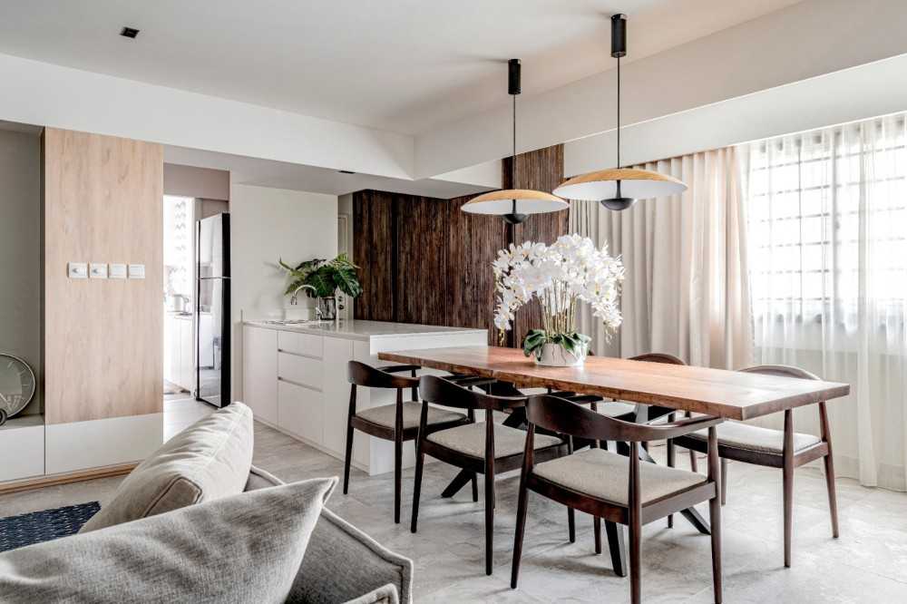 Contemporary Dining Room with Drop Light and Ceiling Light