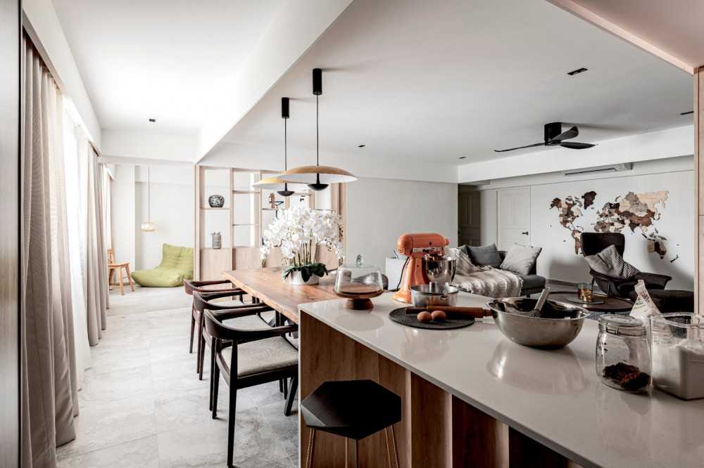 Contemporary Dining Room with Drop Light and Cove Lighting