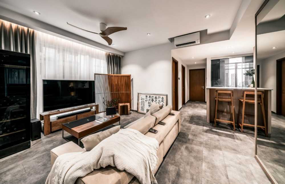 Scandinavian Living Room with Ceiling Fan and Sofa