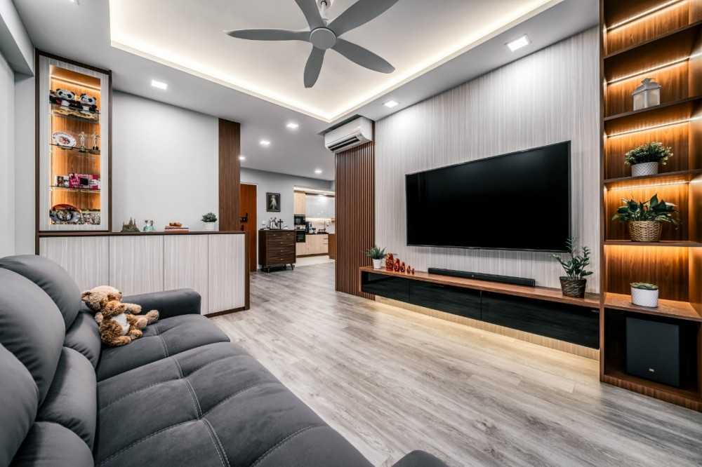 Scandinavian Living Room with Ceiling Fan and Sofa