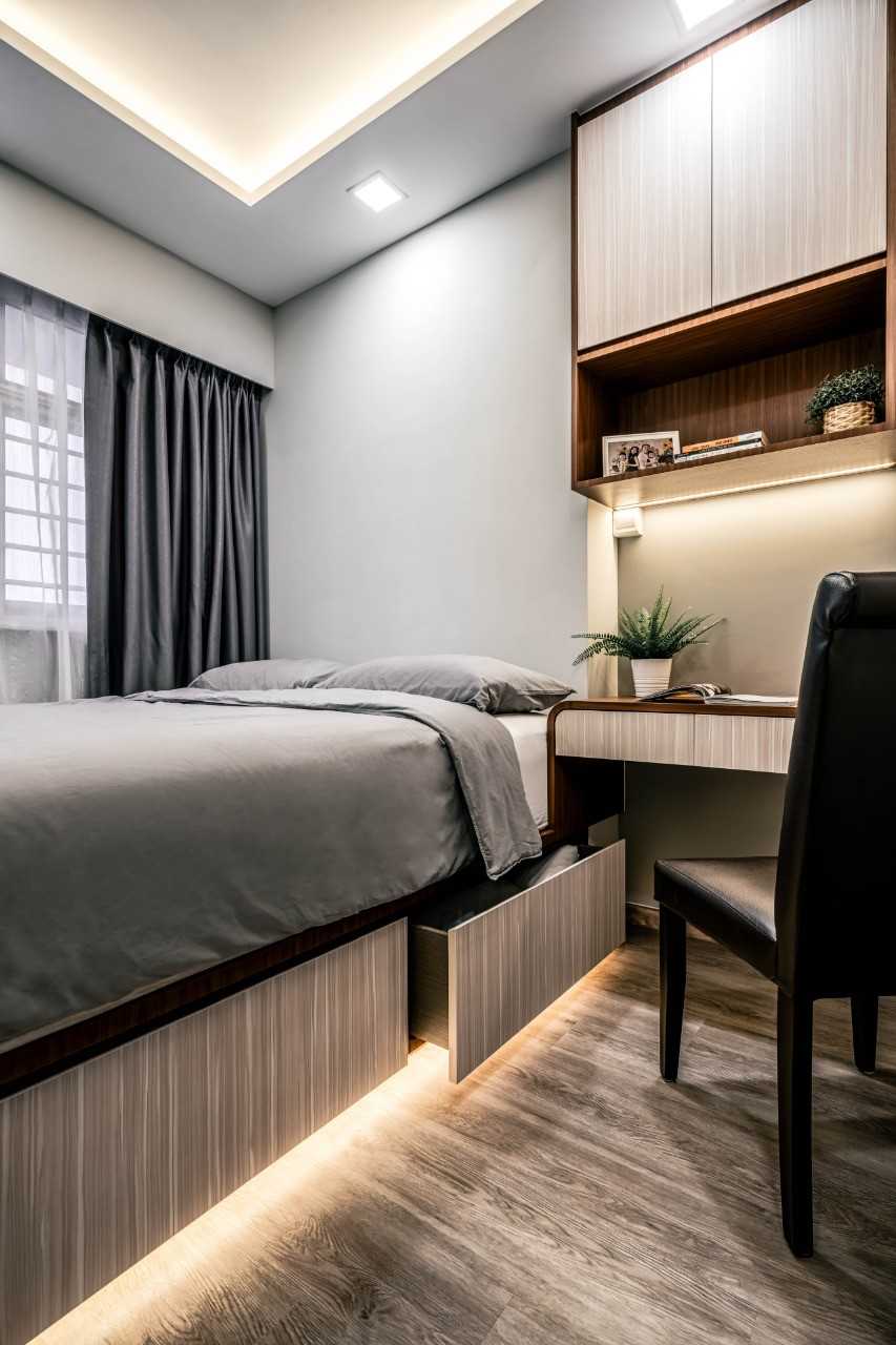 Scandinavian Bedroom with Desk Chairs and Storage Cabinets