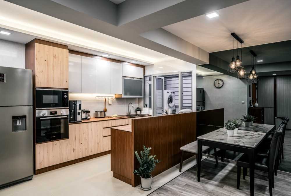 Scandinavian Kitchen with Kitchen Island and Cookware
