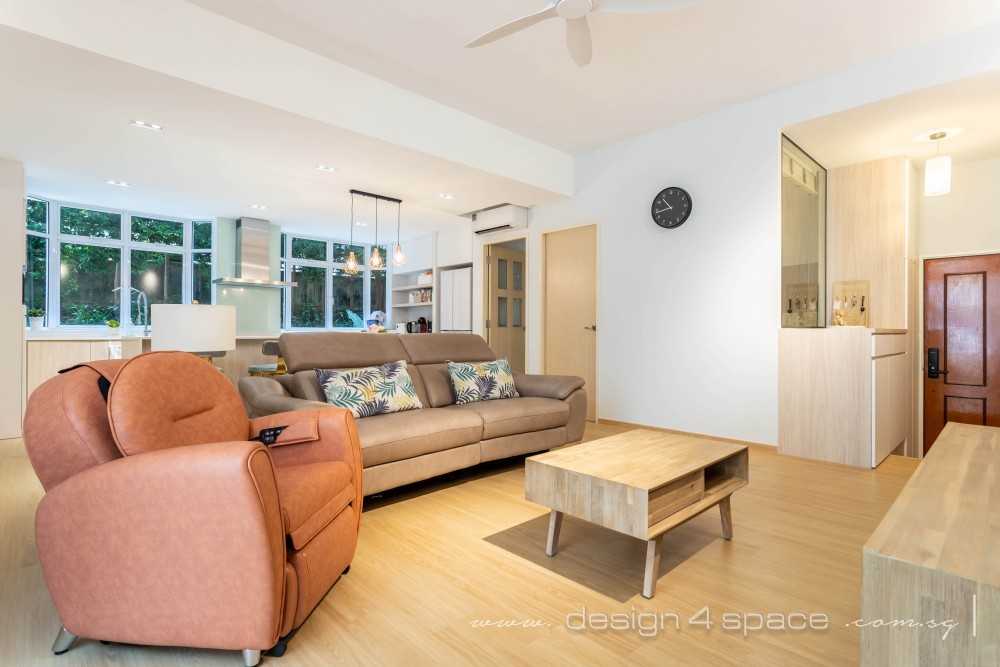 Scandinavian Living Room with Wood Flooring and TV Console