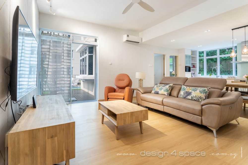 Scandinavian Living Room with Wood Flooring and TV Console