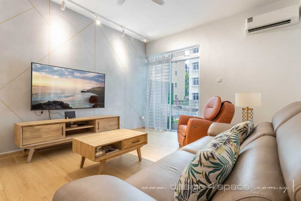Scandinavian Living Room with Feature Wall and Ceiling Light
