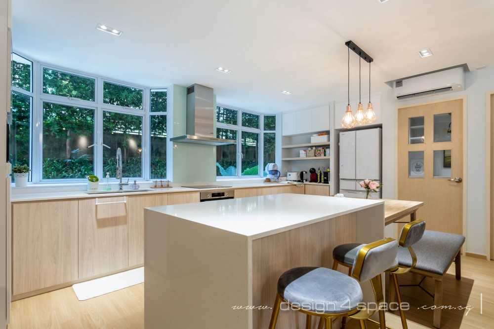 Scandinavian Kitchen with Vinyl Flooring and Kitchen Window