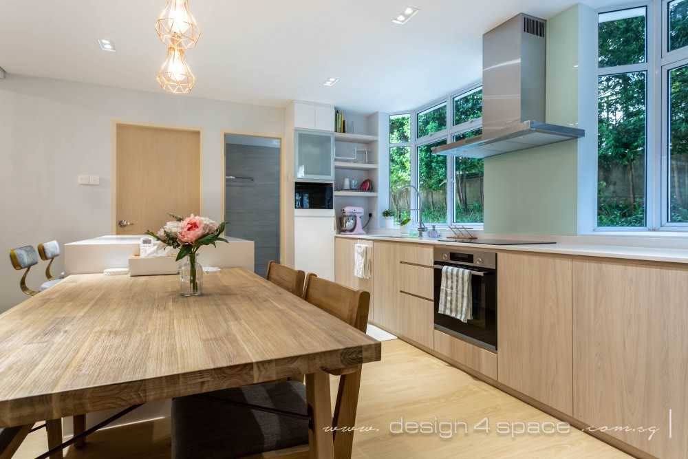 Scandinavian Kitchen with Wood Flooring and Kitchen Island