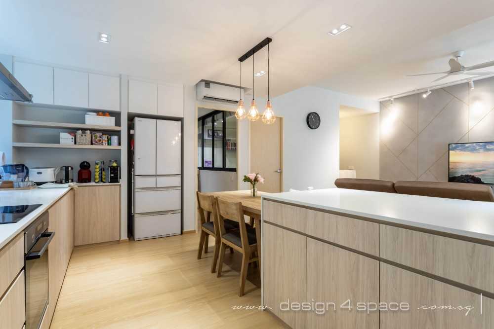 Scandinavian Kitchen with Vinyl Flooring and Kitchen Island