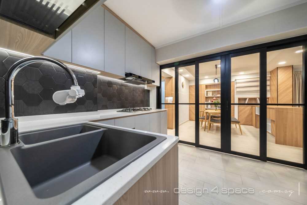 Contemporary Kitchen with Vinyl Flooring and Kitchen Window