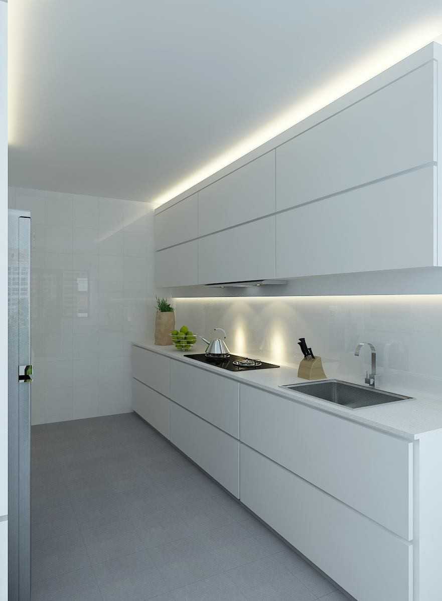 Modern Kitchen with Countertop and Homogeneous Tiles