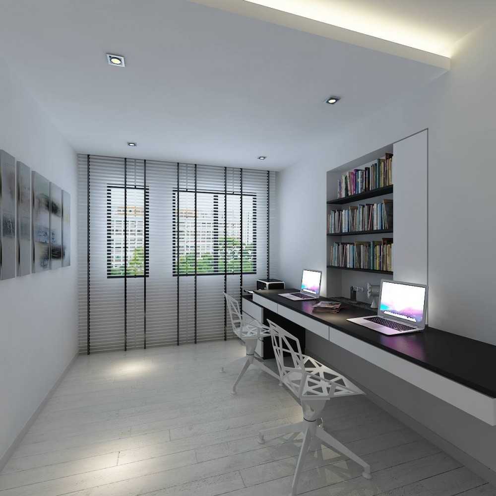 Modern Home Office with Bookshelf and Desk