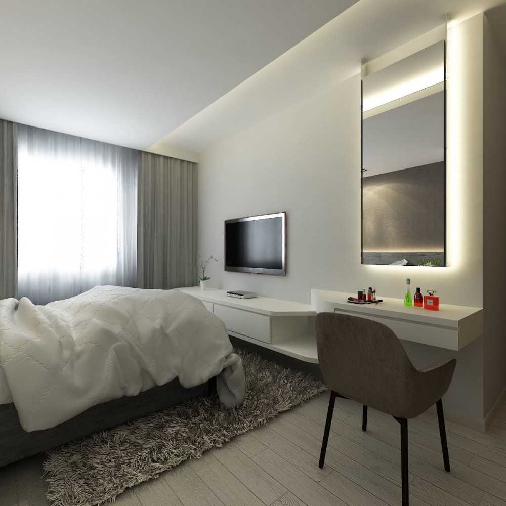 Modern Bedroom with TV Console and Curtain