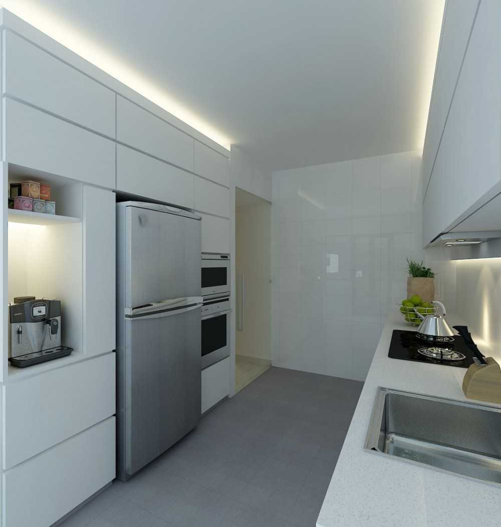 Modern Kitchen with Countertop and Homogeneous Tiles
