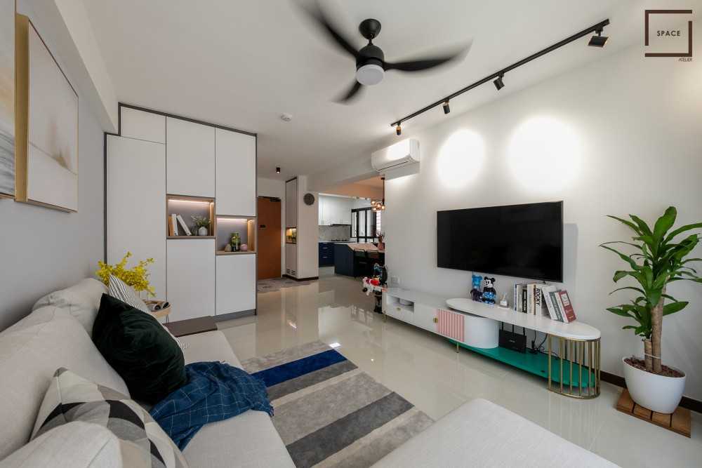 Minimalist Living Room with TV Console and Drop Ceiling