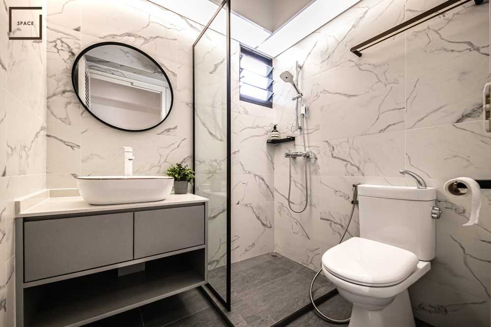 Minimalist Bathroom with Mirror and Shower Screen