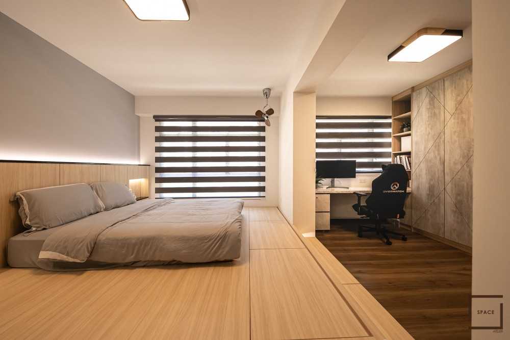 Minimalist Bedroom with Bookshelf and Platform Bed