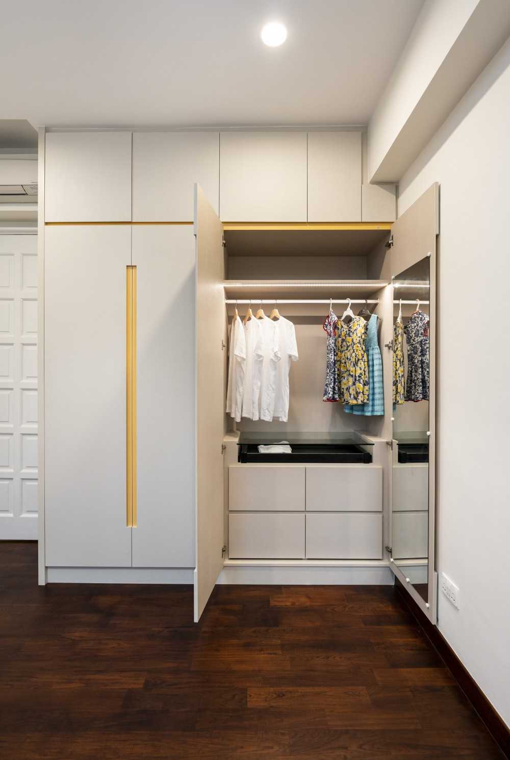 Modern Bedroom with Parquet Floor and Wardrobe