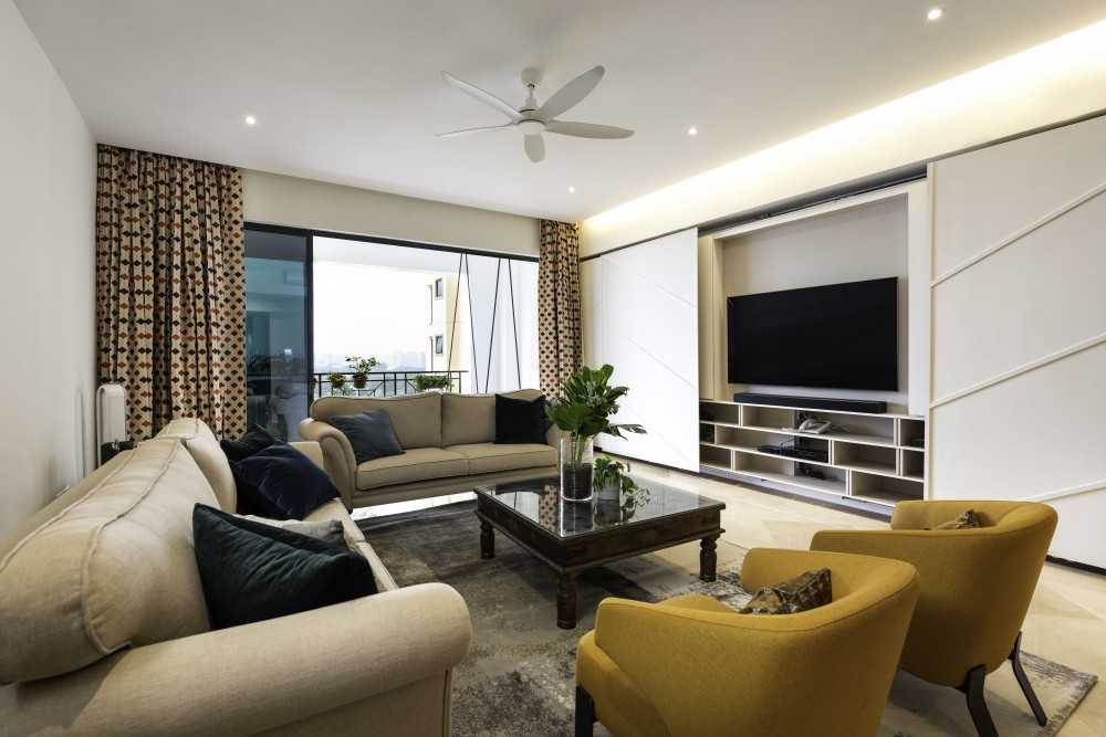 Modern Living Room with Marble Floor and TV Console