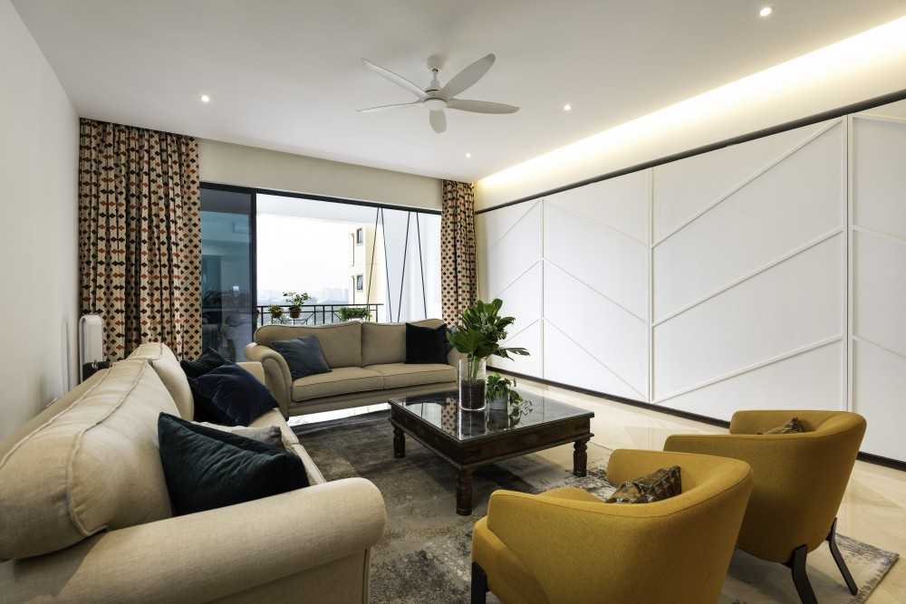 Modern Living Room with Marble Floor and TV Console