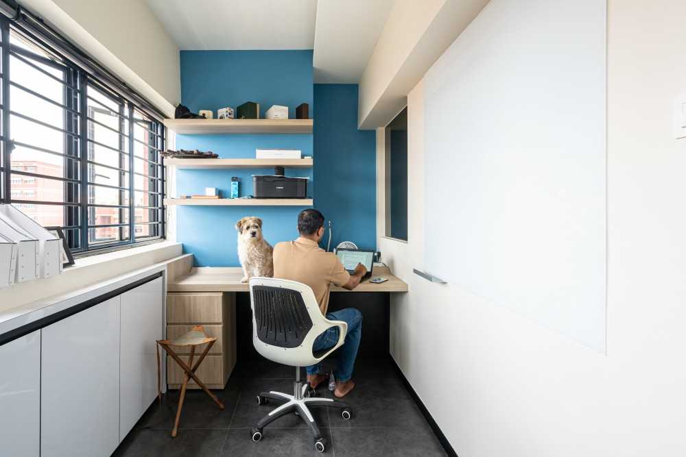 Modern Home Office with Bookshelf and Desk