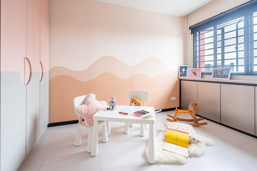 Modern Kids Room with Bookshelf and Wardrobe