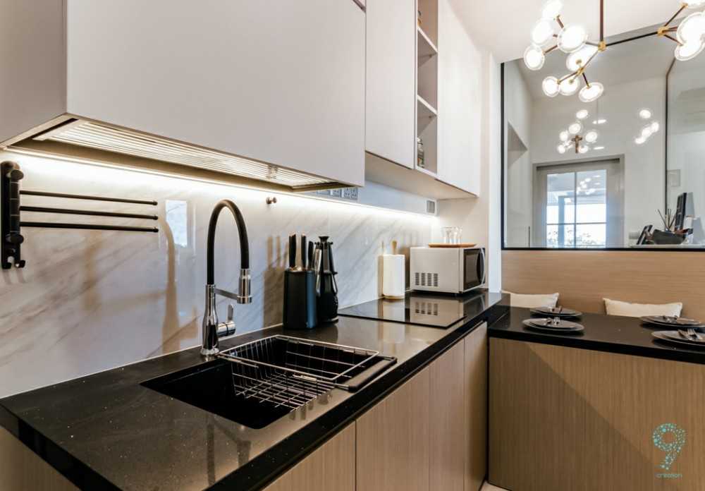 Modern Kitchen with Countertop and Drop Light