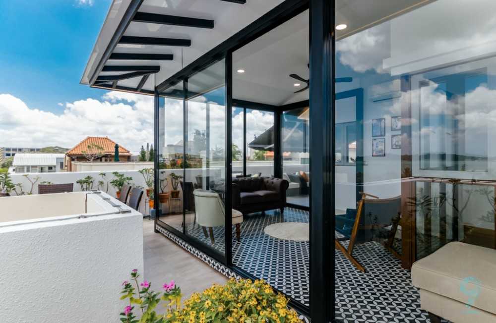 Modern Foyer with Glass Door and Canopy