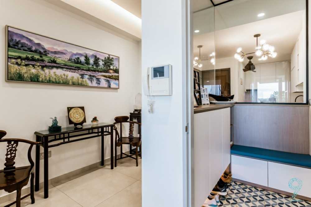 Modern Entryway with Kitchen Window and Shoe Rack