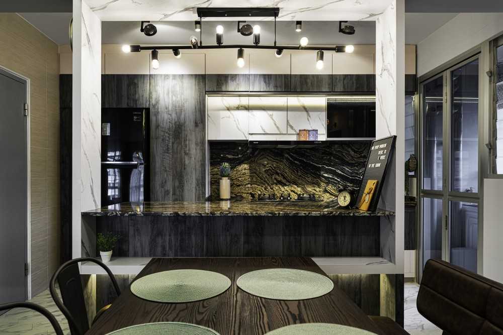 Asian Kitchen with Countertop and Homogeneous Tiles