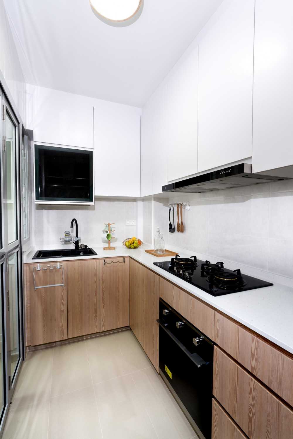 Minimalist Kitchen with Countertop and Glass Door