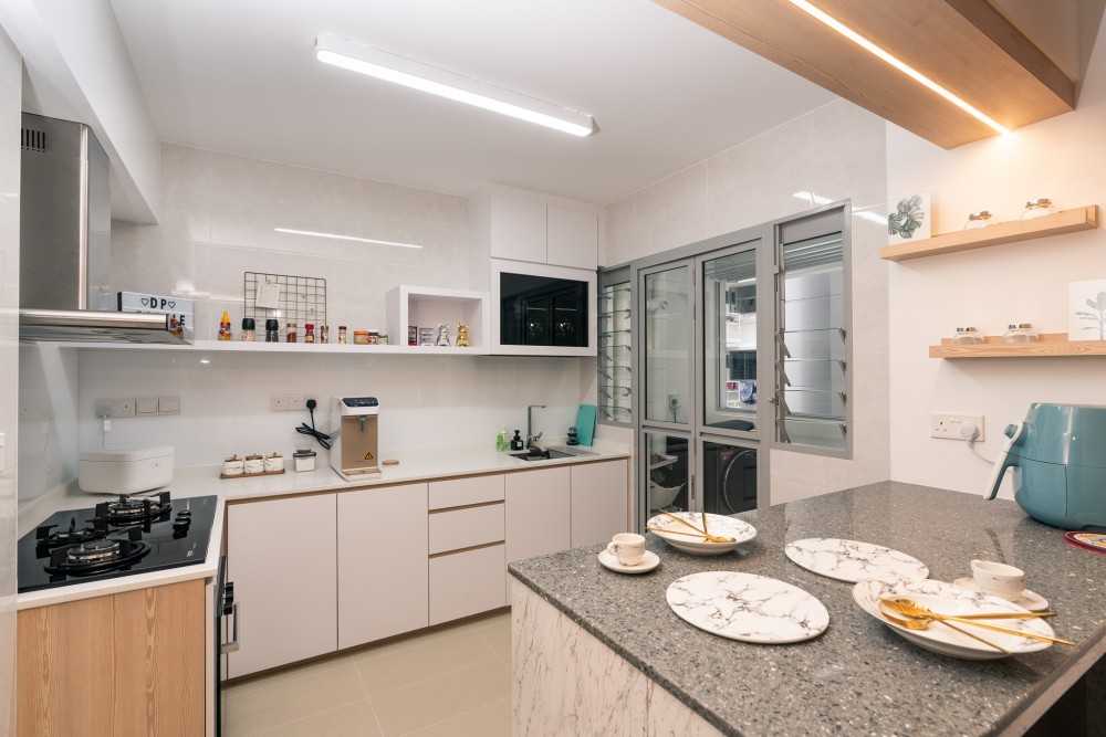Scandinavian Kitchen with Countertop and Glass Door