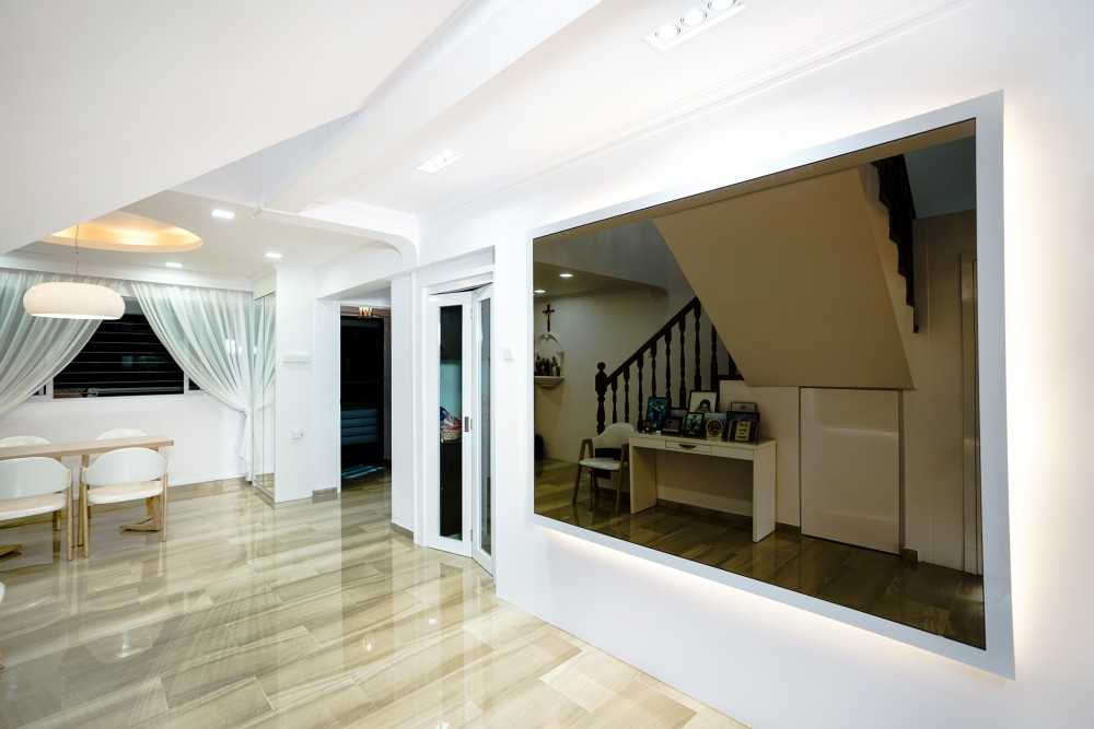 Modern Foyer with Mirror and Ceiling Light