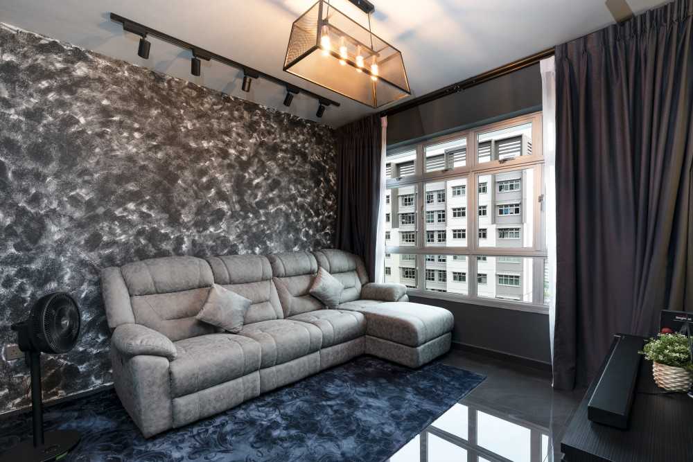 Contemporary Living Room with TV Console and Feature Wall