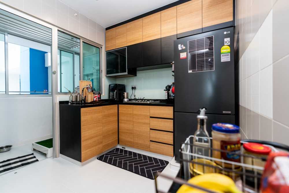 Modern Kitchen with Cement Floor and Kitchen Accessories
