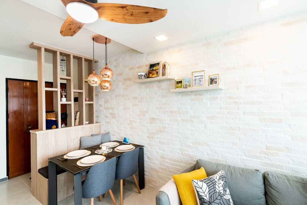 Modern Dining Room with Drop Light and Ceiling Light