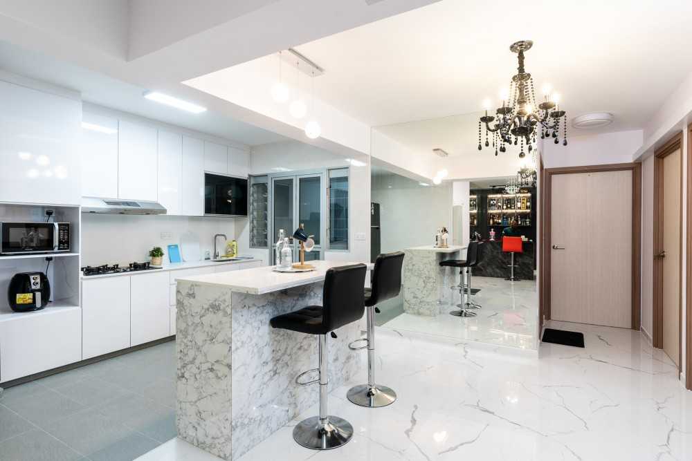 Scandinavian Kitchen with Countertop and Drop Light