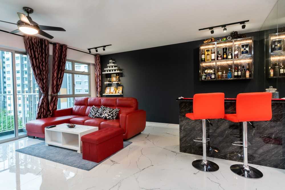 Scandinavian Home Bar with Countertop and Bar Counter