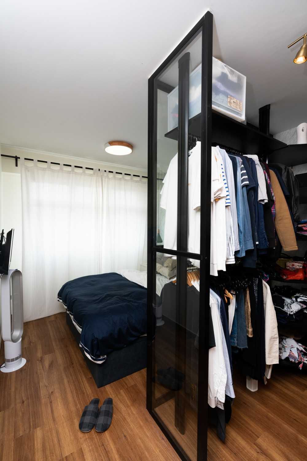 Modern Bedroom with Feature Wall and Ceiling Light