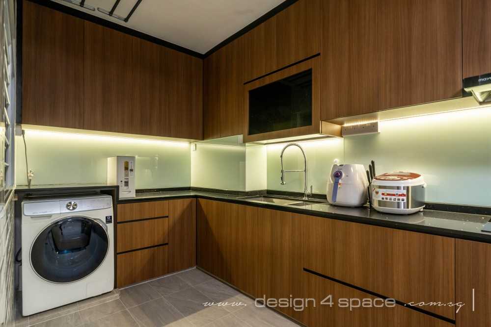 Modern Kitchen with Homogeneous Tiles and Washing Machine