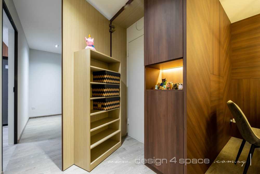 Modern Hallway with Bookshelf and Feature Wall