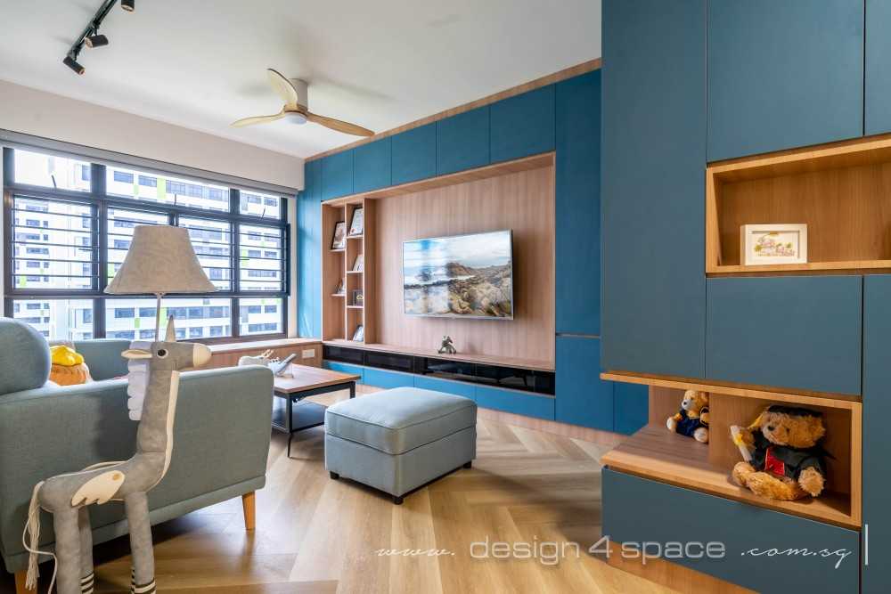 Contemporary Living Room with TV Console and Feature Wall