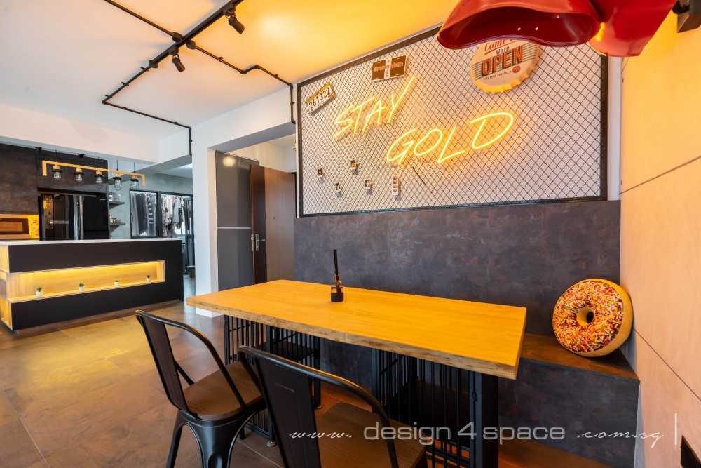Industrial Dining Room with Drop Light and Dining Table