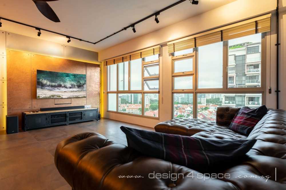 Industrial Living Room with Feature Wall and Sofa