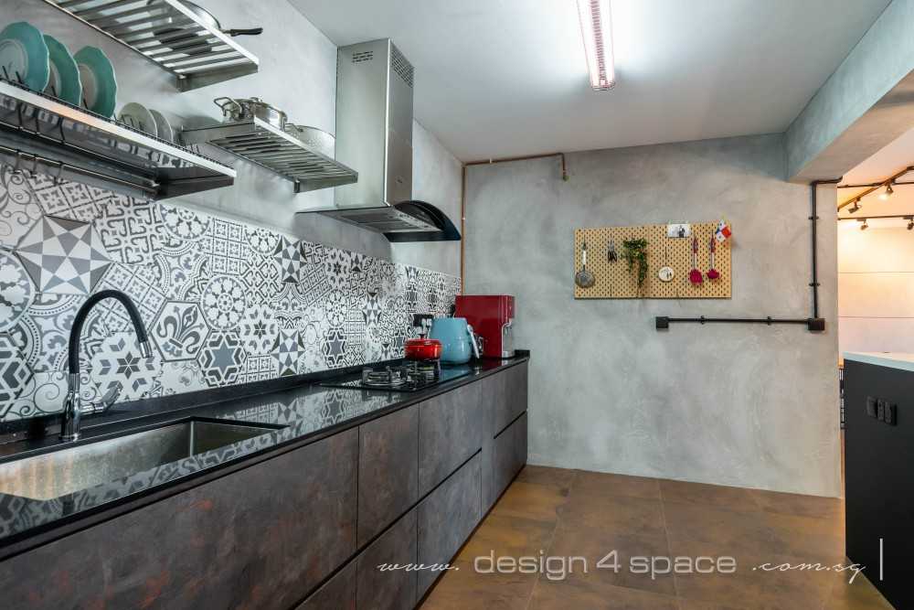 Industrial Kitchen with Countertop and Homogeneous Tiles