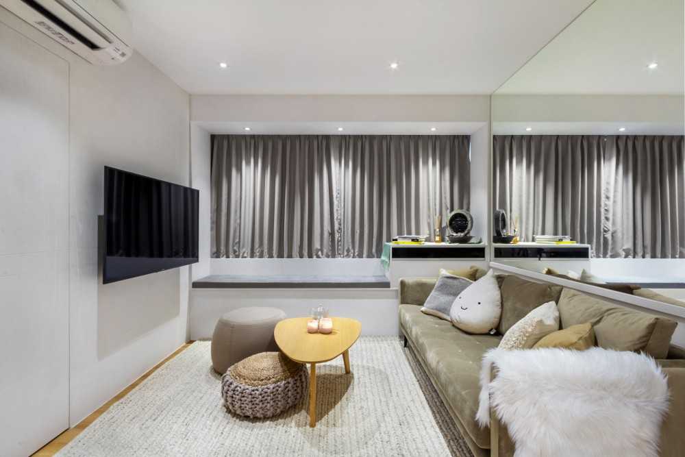 Minimalist Living Room with Vinyl Flooring and TV Console