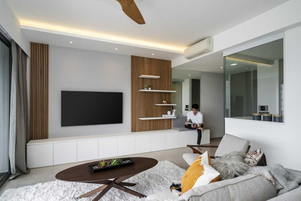 Contemporary Living Room with Bookshelf and Settee