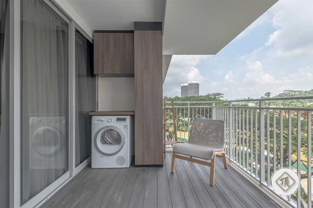 Contemporary Balcony with Window Shutters and Curtain
